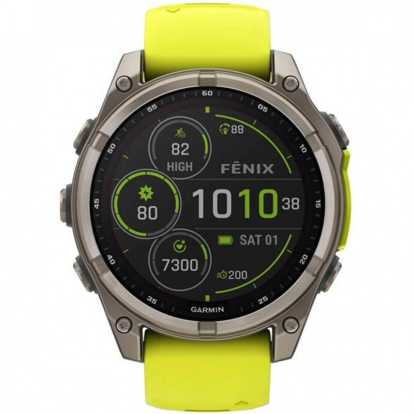 Умные часы Garmin Fenix 8, 51 мм, Solar, Sapphire Titanium with AMP Yellow/Graphite Silicone Band 010-02907-20 в Ульяновске